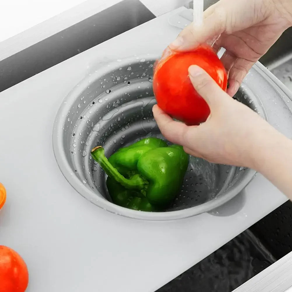 3 in 1 Chopping Board with Detachable Folding Drain Basket