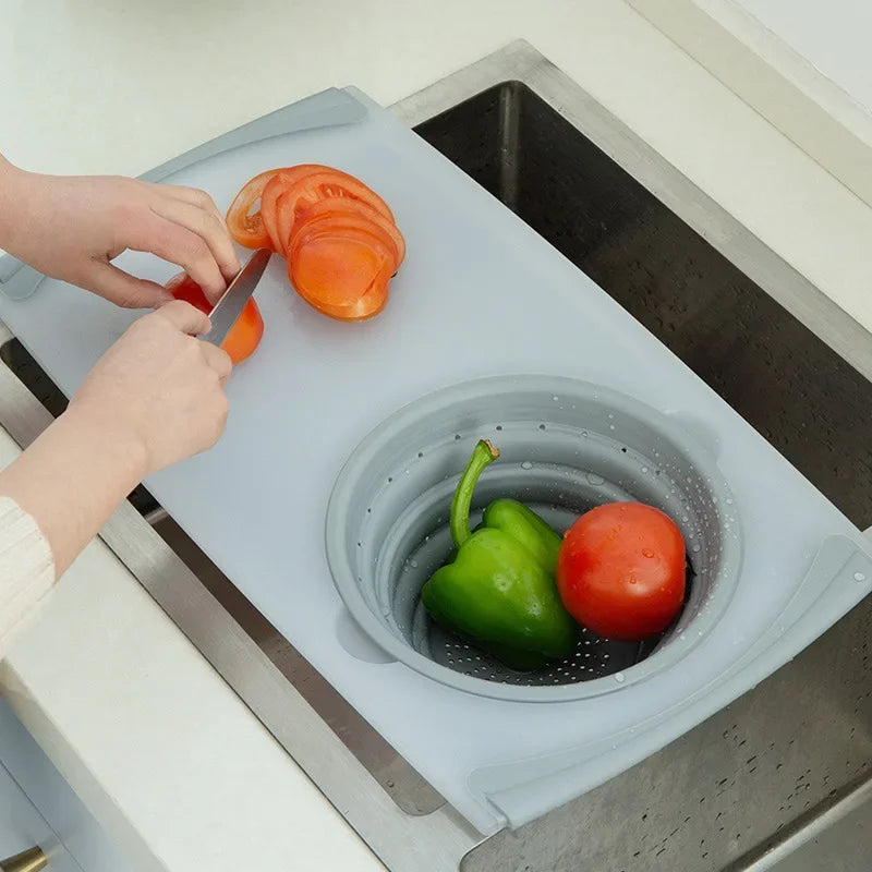 3 in 1 Chopping Board with Detachable Folding Drain Basket