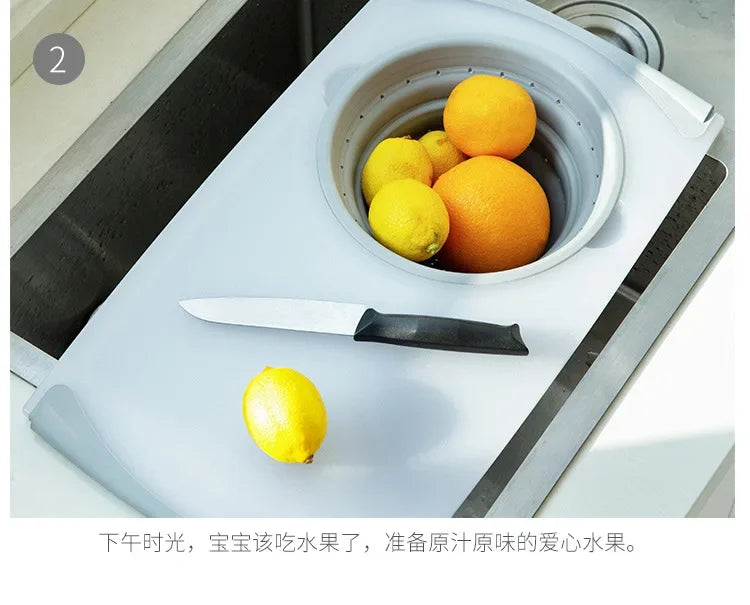 3 in 1 Chopping Board with Detachable Folding Drain Basket