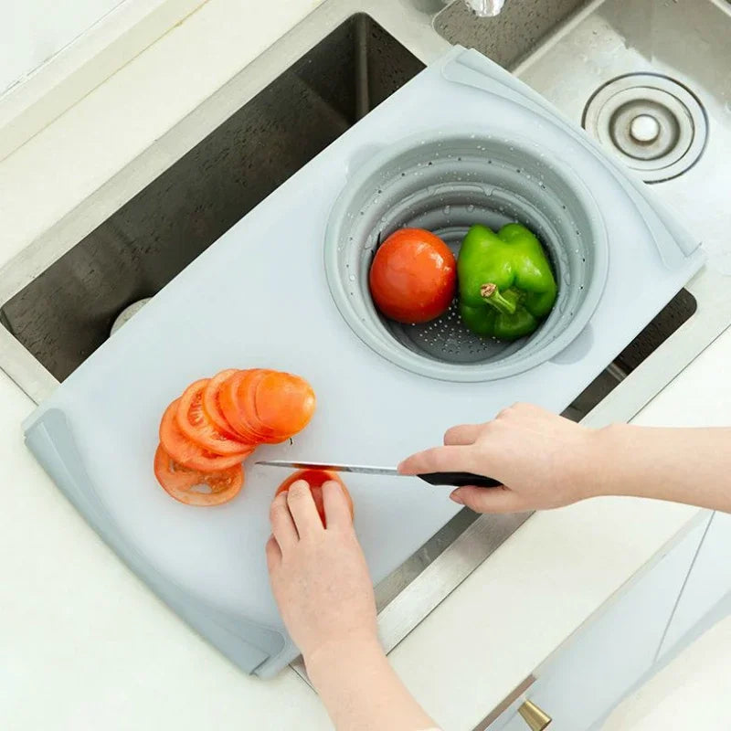 3 in 1 Chopping Board with Detachable Folding Drain Basket