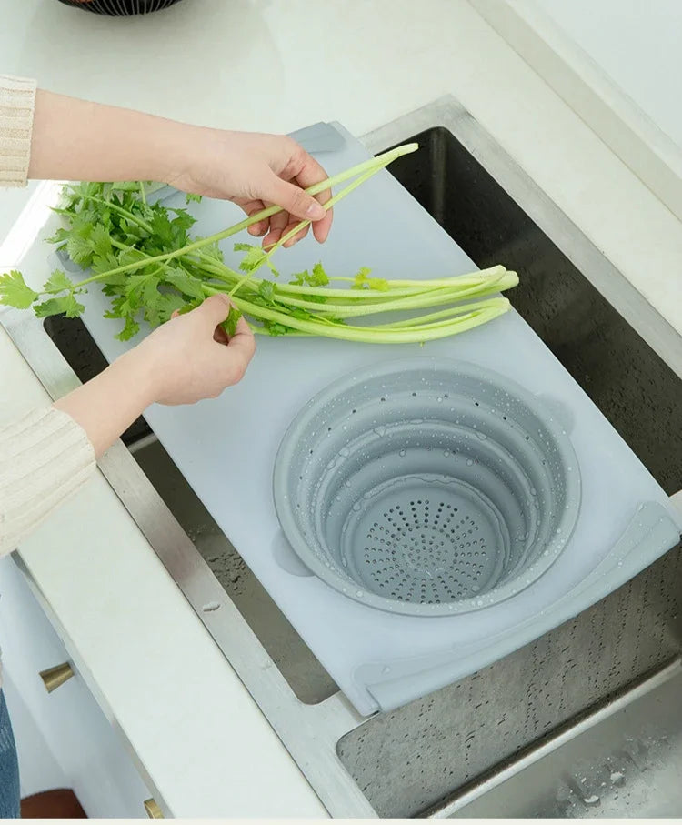 3 in 1 Chopping Board with Detachable Folding Drain Basket